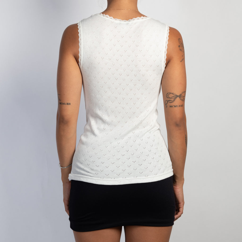 WHITE POINTELLE TANK TOP
