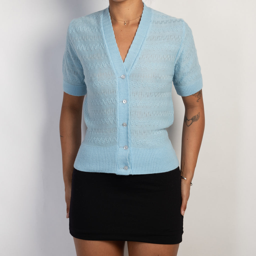 BLUE SHORT SLEEVE CARDIGAN