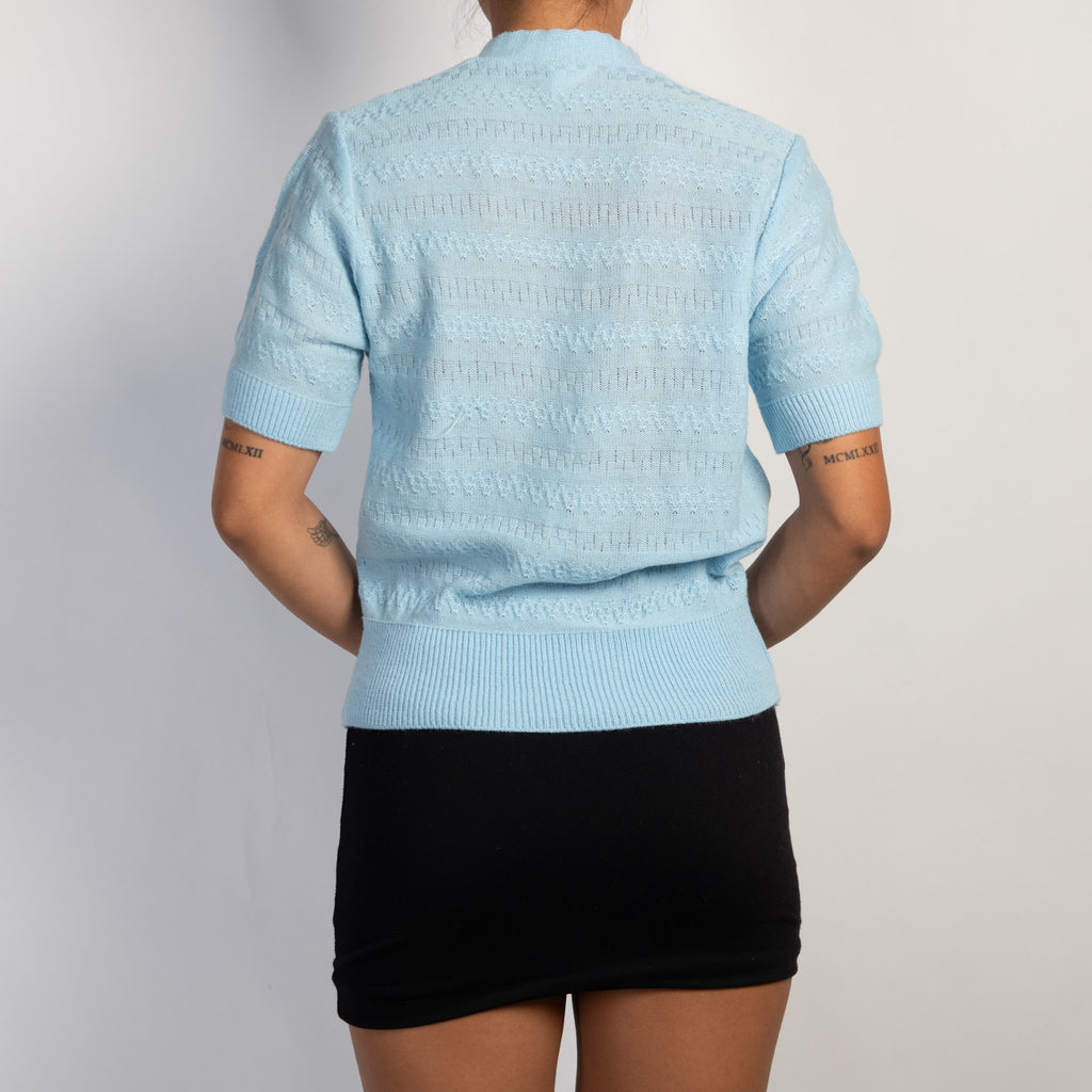 BLUE SHORT SLEEVE CARDIGAN