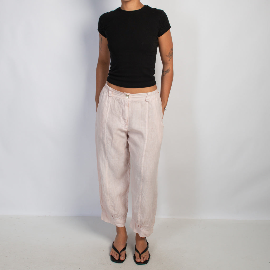 PINK LINEN CROP PANTS
