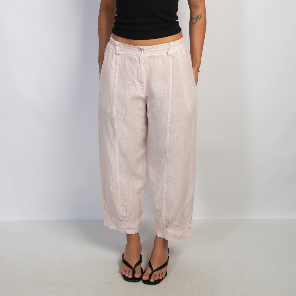 PINK LINEN CROP PANTS
