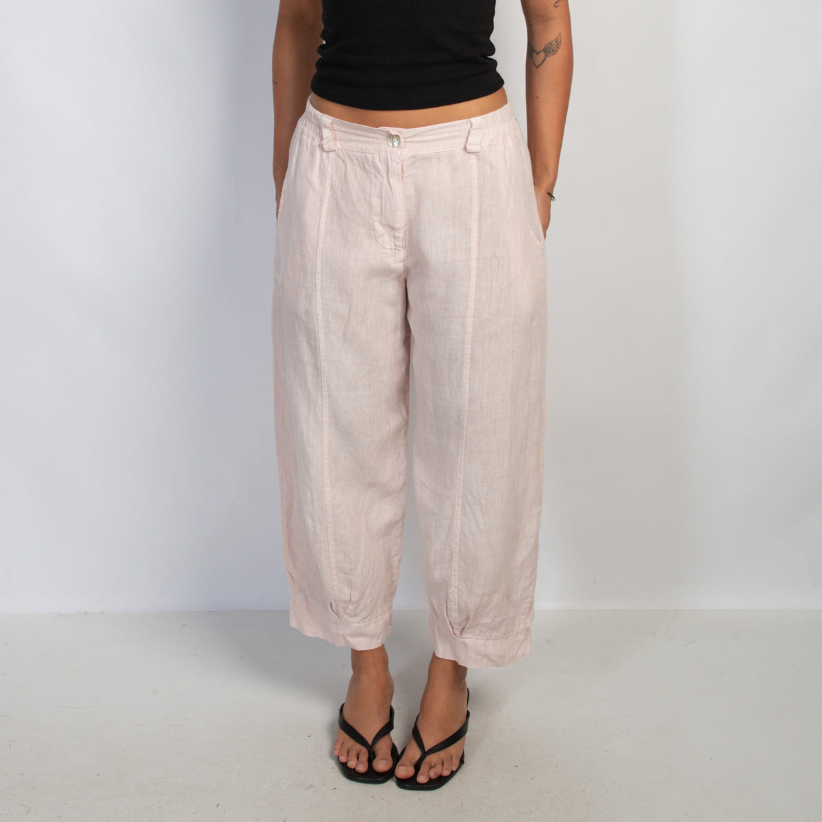 PINK LINEN CROP PANTS