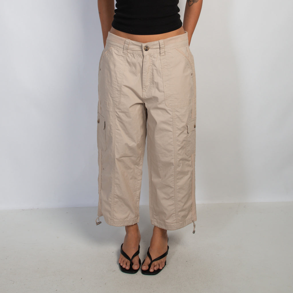 CREAM CARGO CROP PANTS