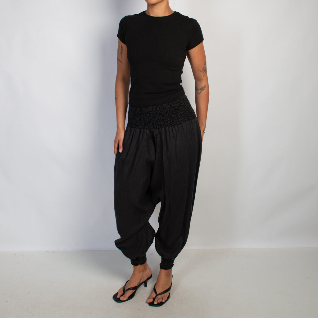 BLACK LINEN HAREM PANTS