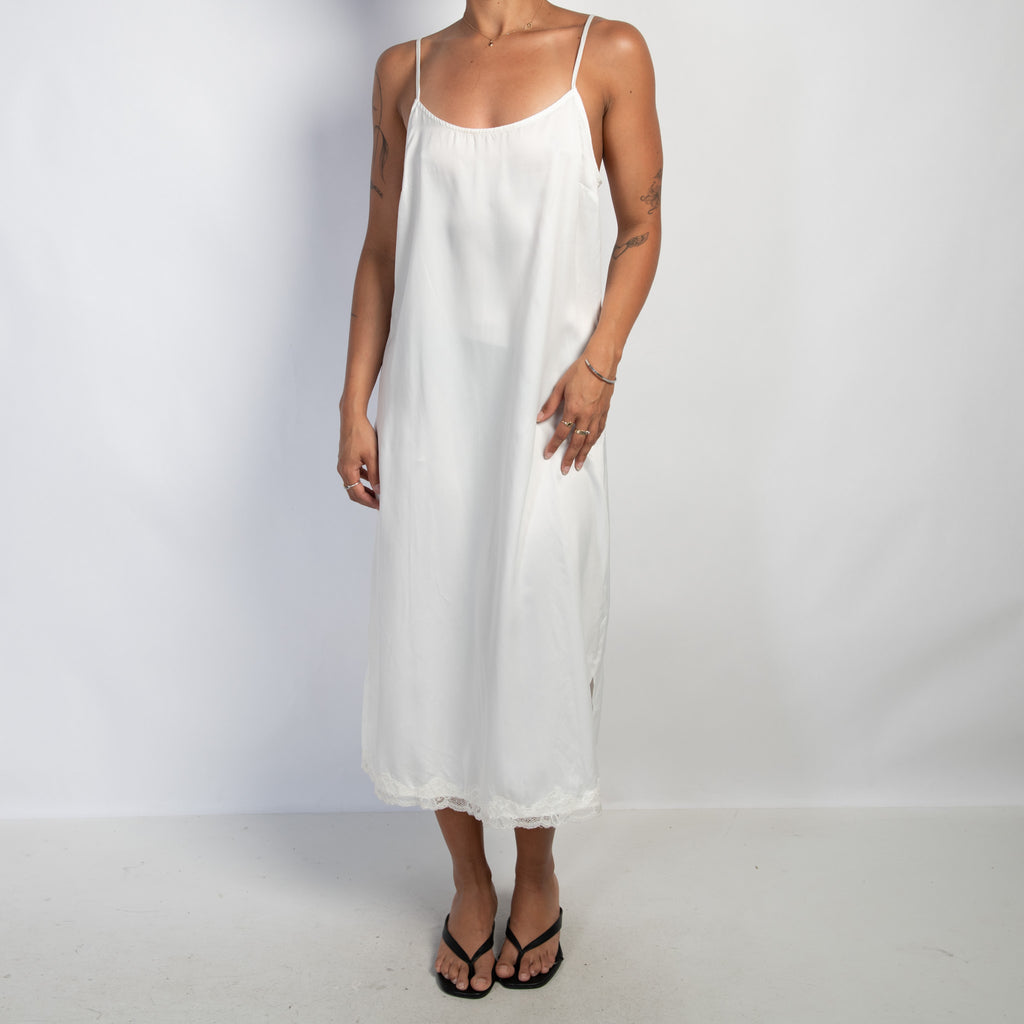 WHITE SATIN SLIP DRESS