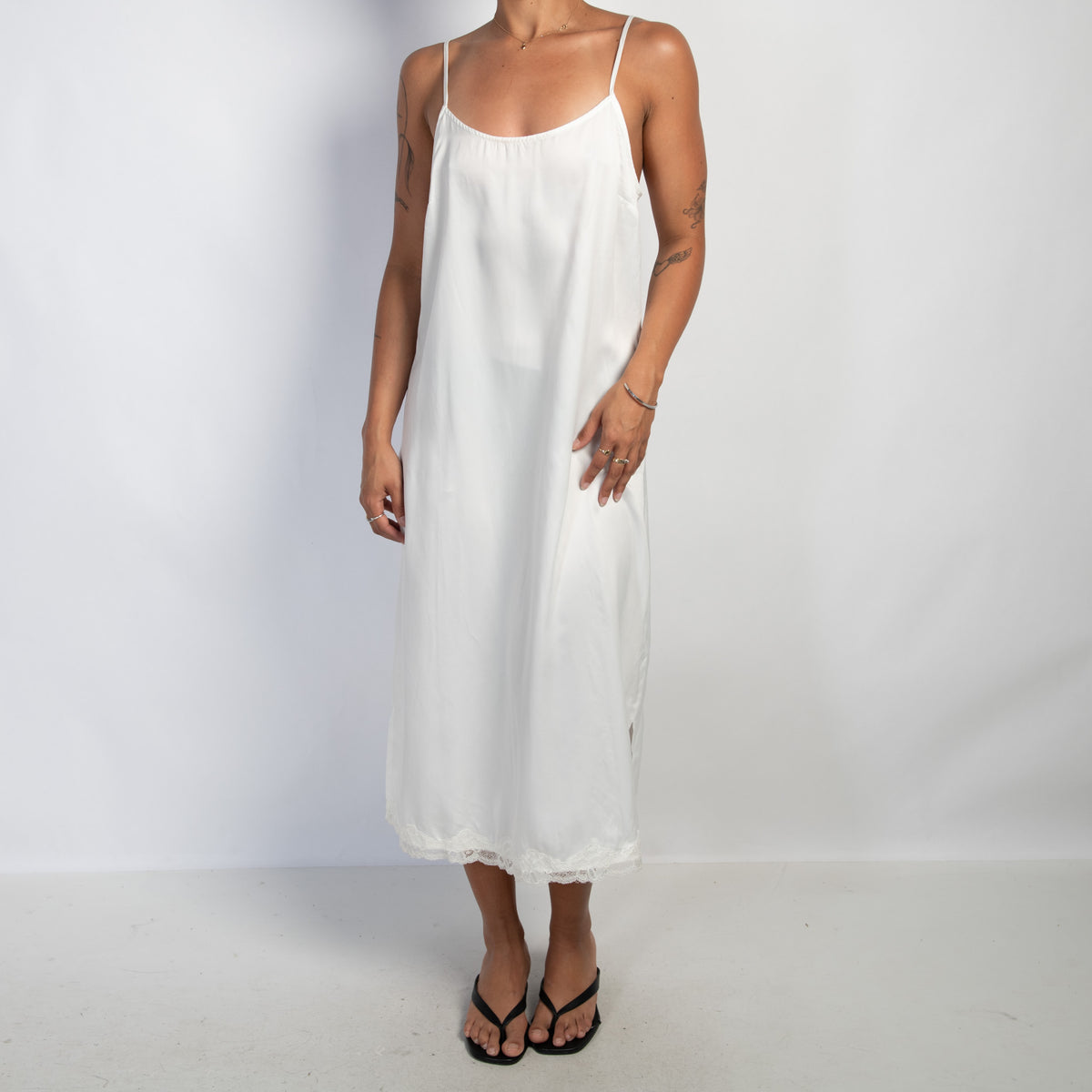 WHITE SATIN SLIP DRESS