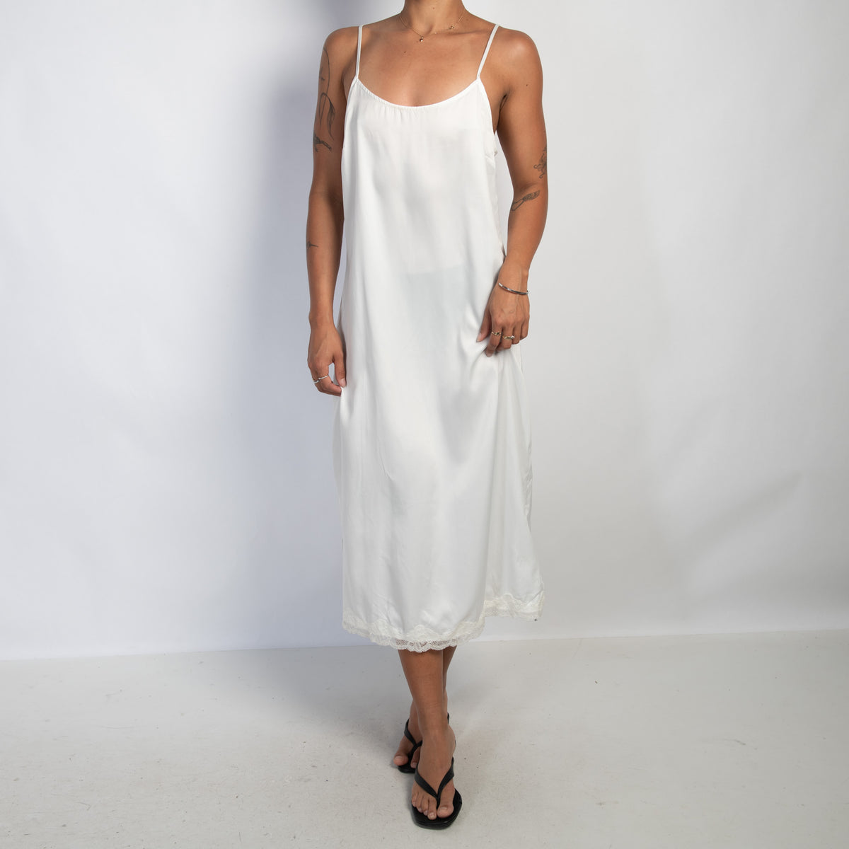 WHITE SATIN SLIP DRESS