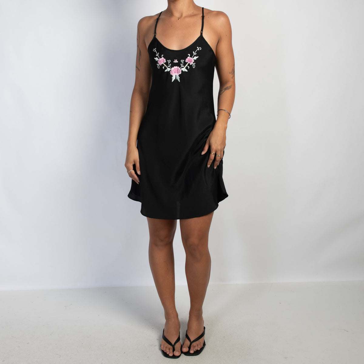 EMBROIDERED FLORAL SLIP DRESS