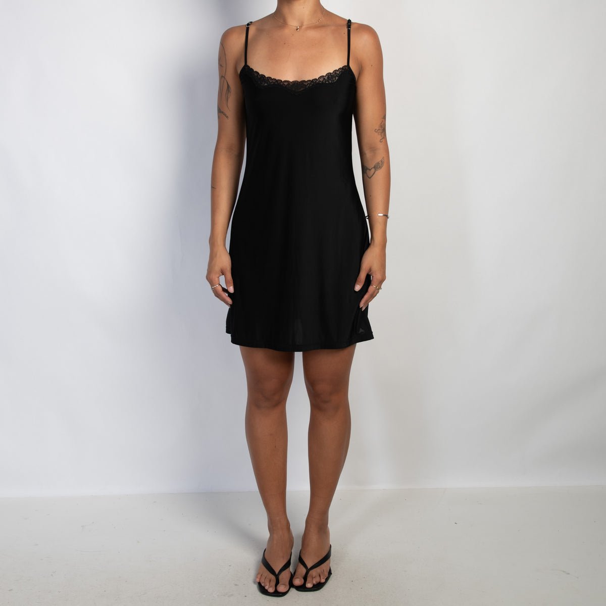 BLACK STRETCH SLIP DRESS