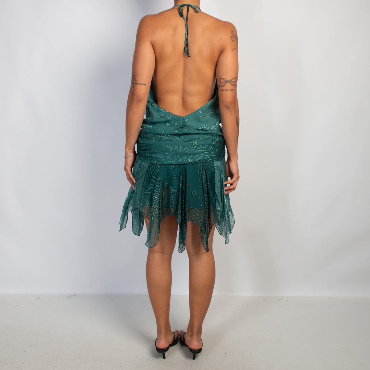 TEAL SILK HALTER DRESS