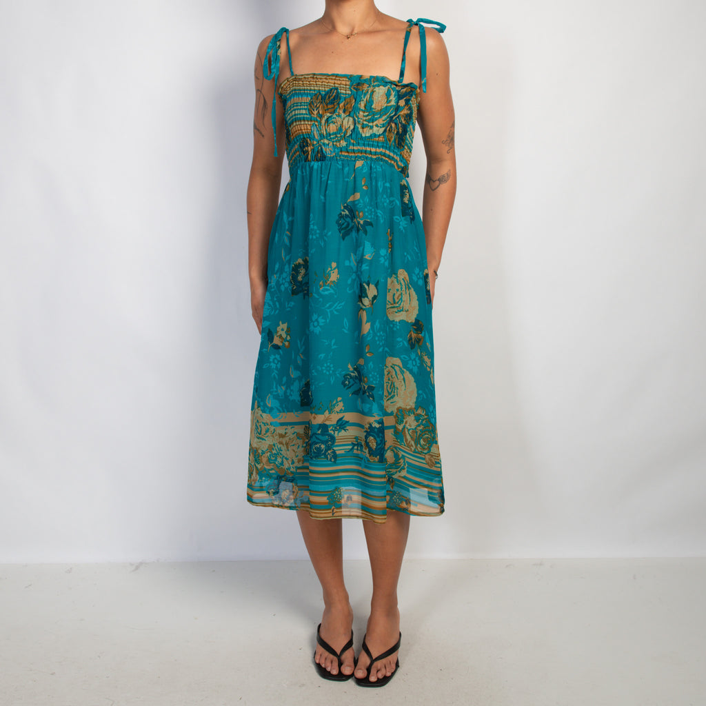 TEAL PATTERN MIDI DRESS