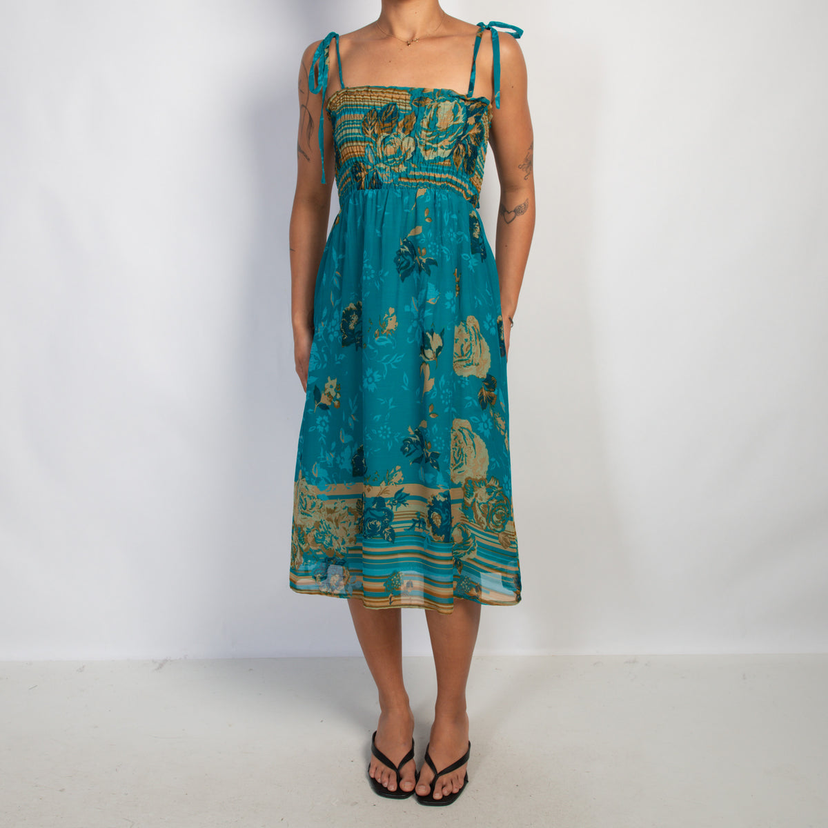 TEAL PATTERN MIDI DRESS