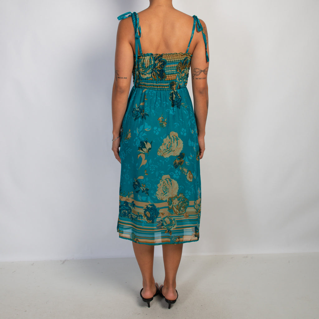 TEAL PATTERN MIDI DRESS
