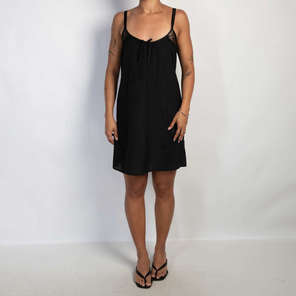 BLACK SATIN SLIP DRESS
