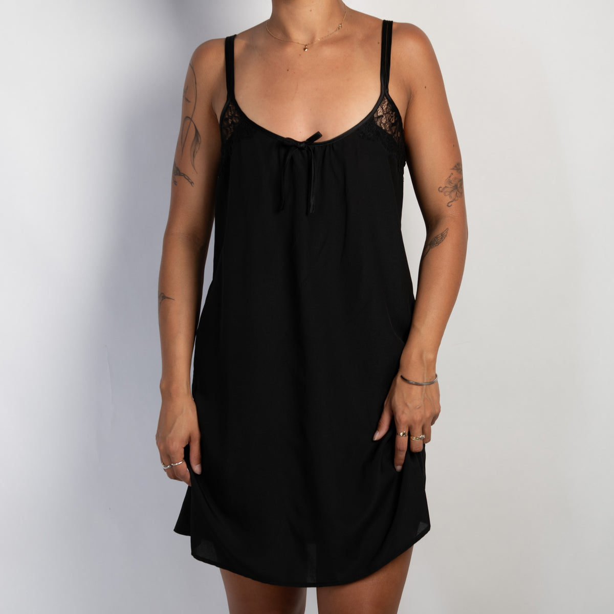 BLACK SATIN SLIP DRESS