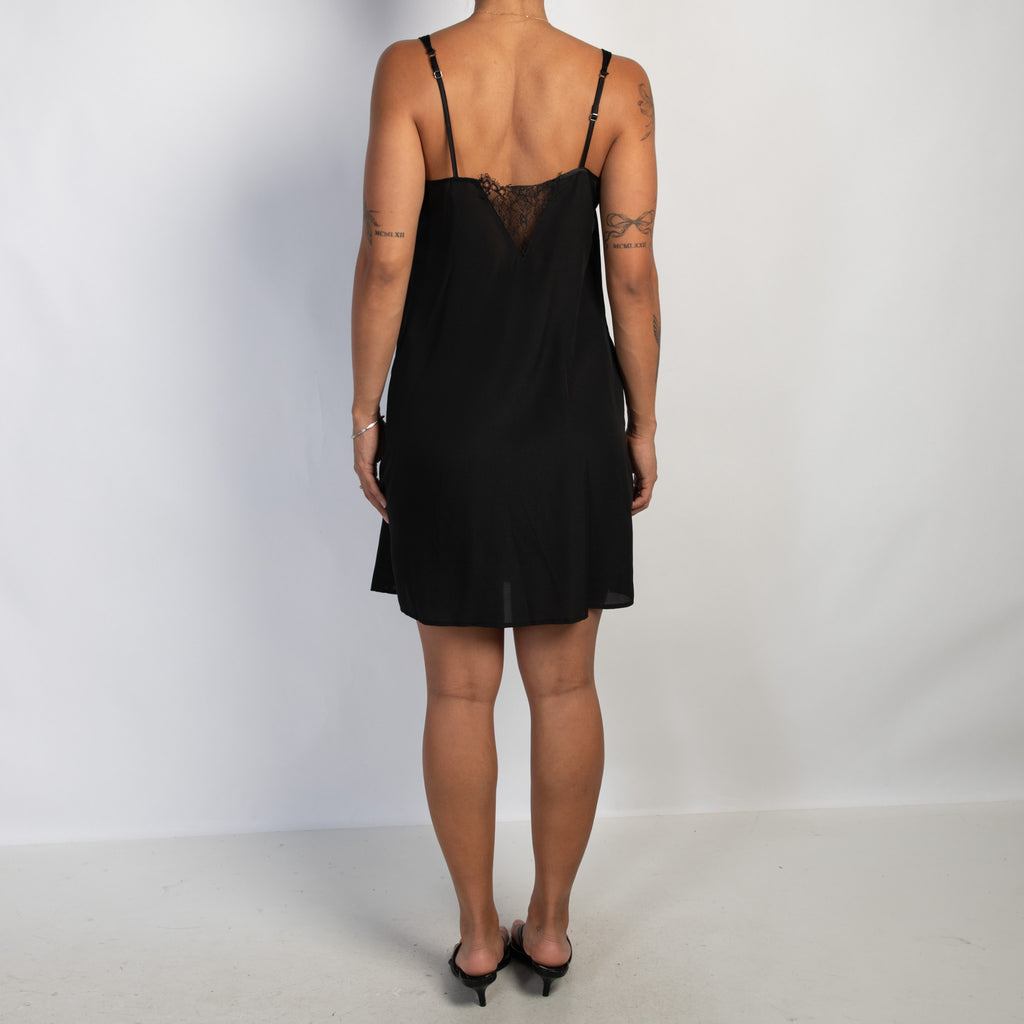 BLACK SATIN SLIP DRESS