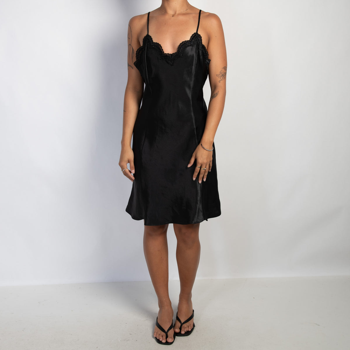 BLACK SATIN SLIP DRESS