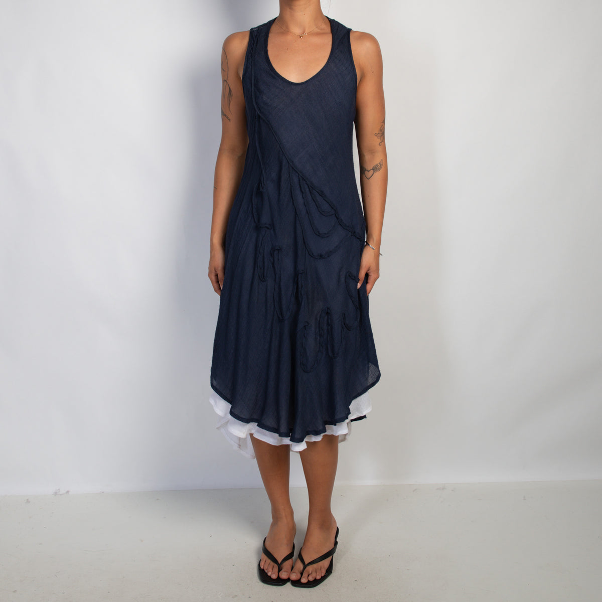 NAVY LAYERED MIDI DRESS