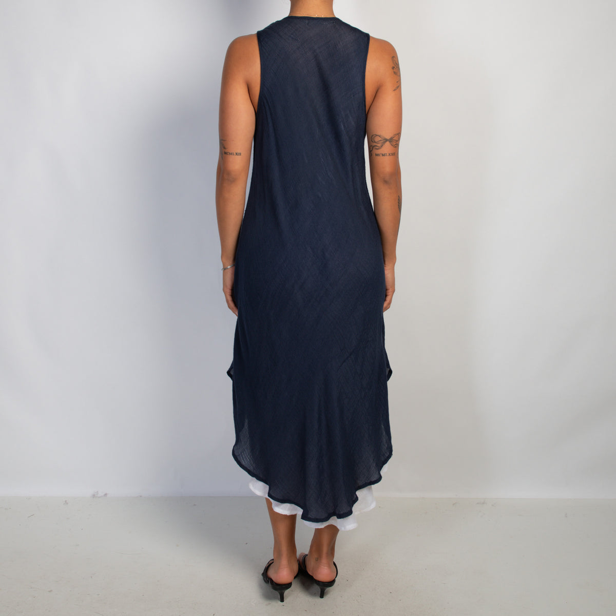 NAVY LAYERED MIDI DRESS