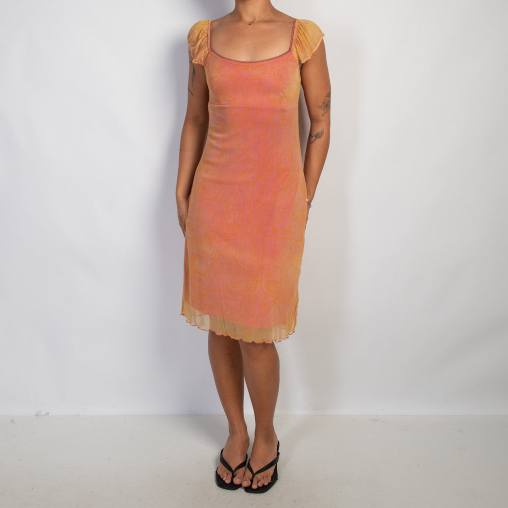 ORANGE MESH MIDI DRESS