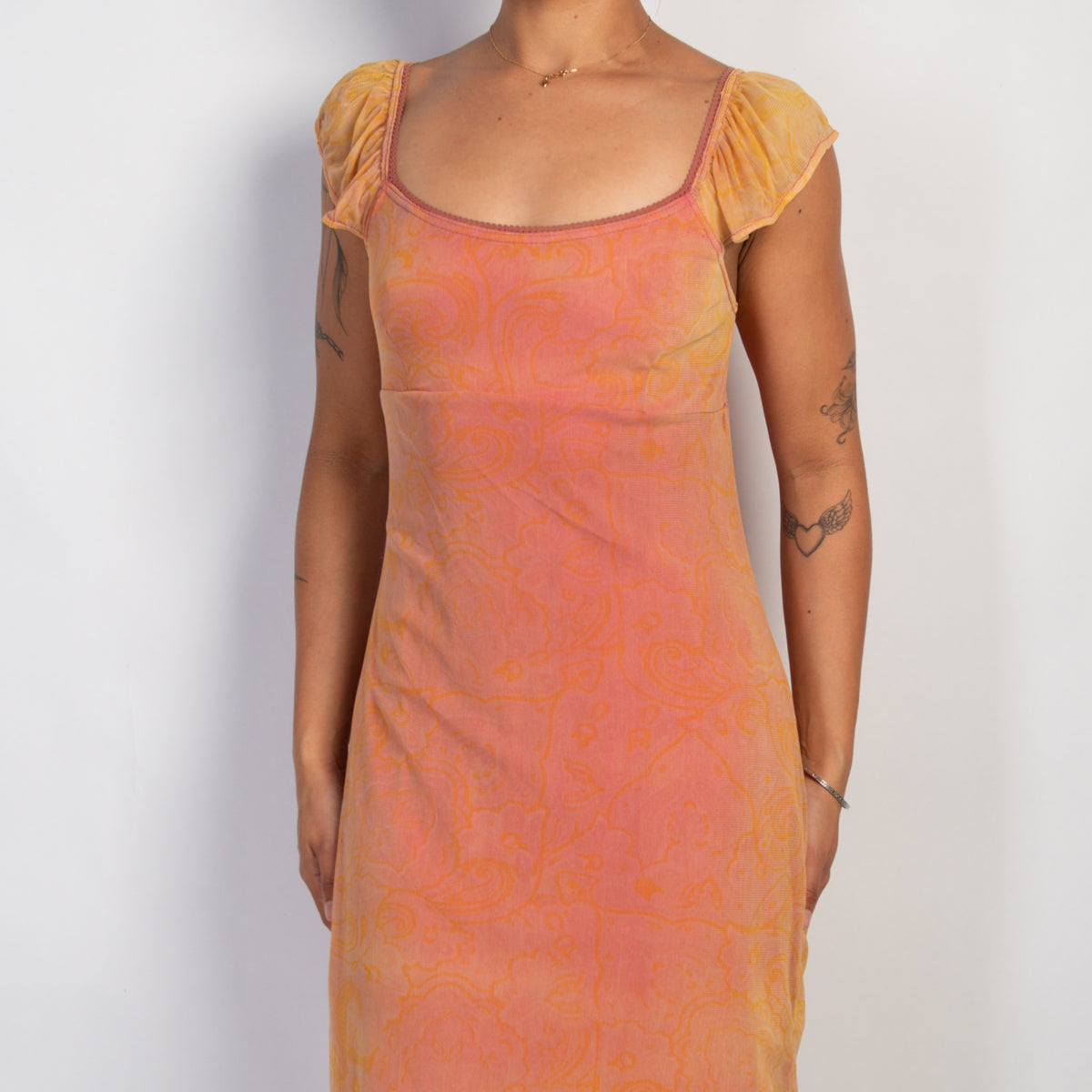 ORANGE MESH MIDI DRESS