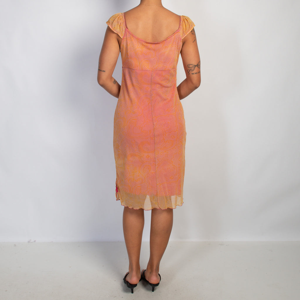 ORANGE MESH MIDI DRESS