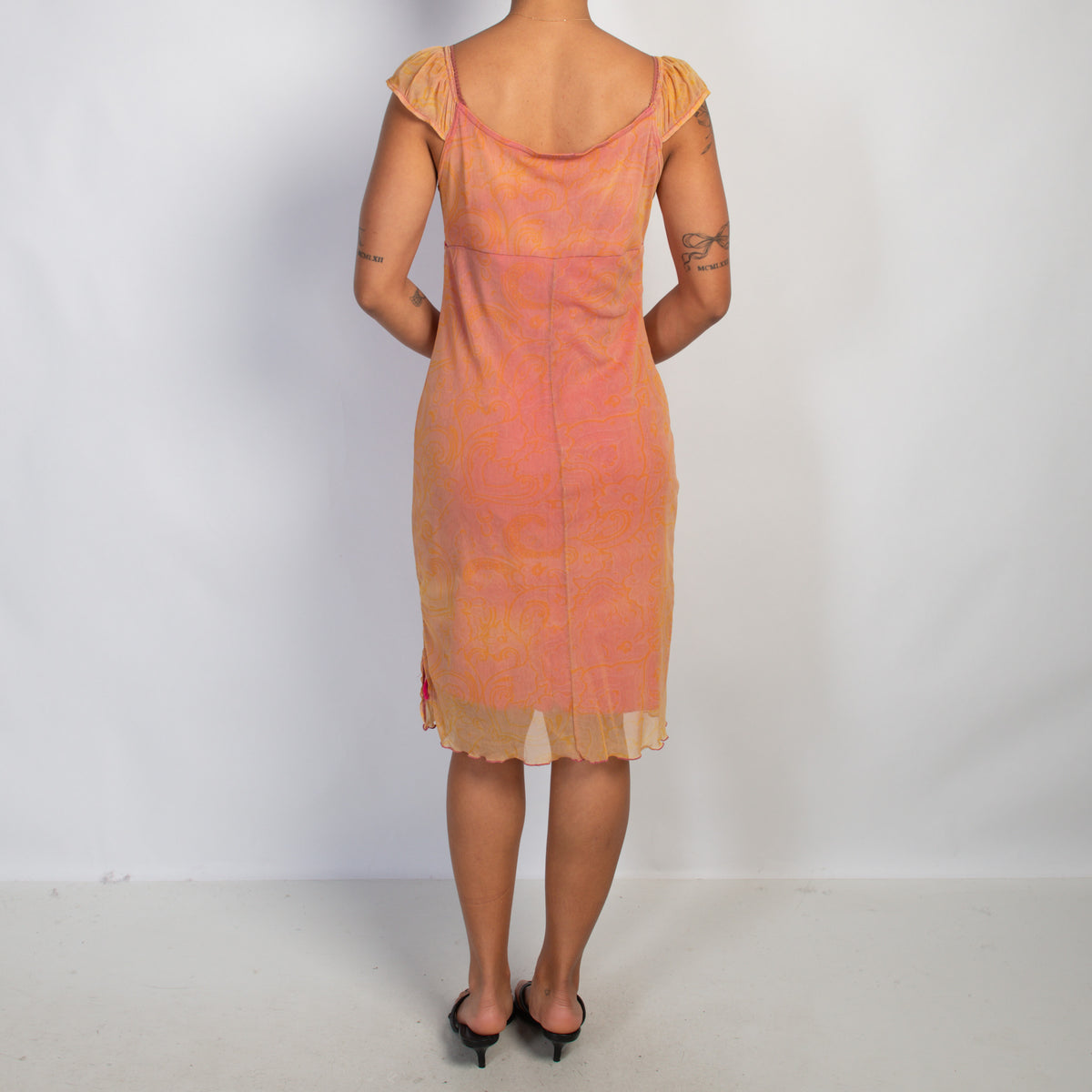 ORANGE MESH MIDI DRESS