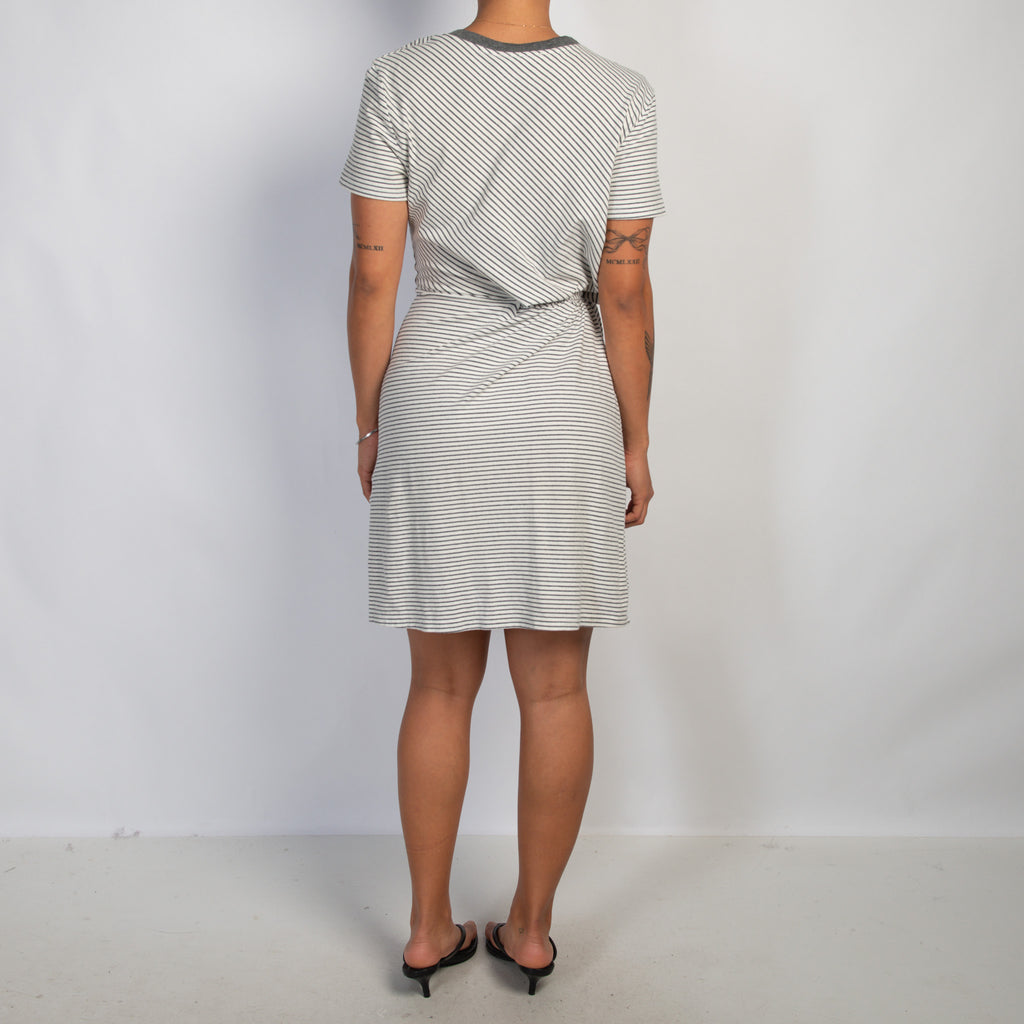 GREY STRIPE WRAP DRESS
