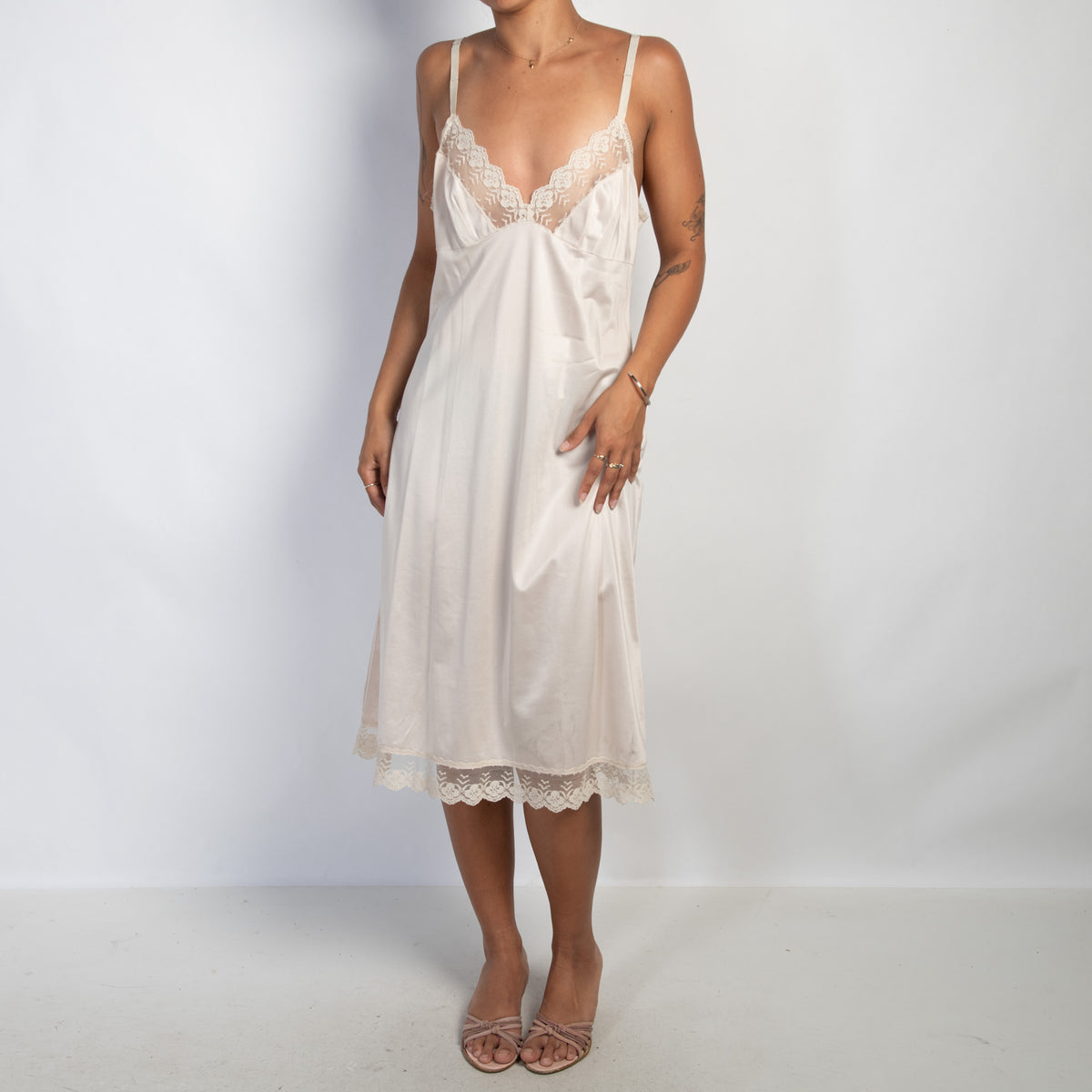 BEIGE NYLON SLIP DRESS