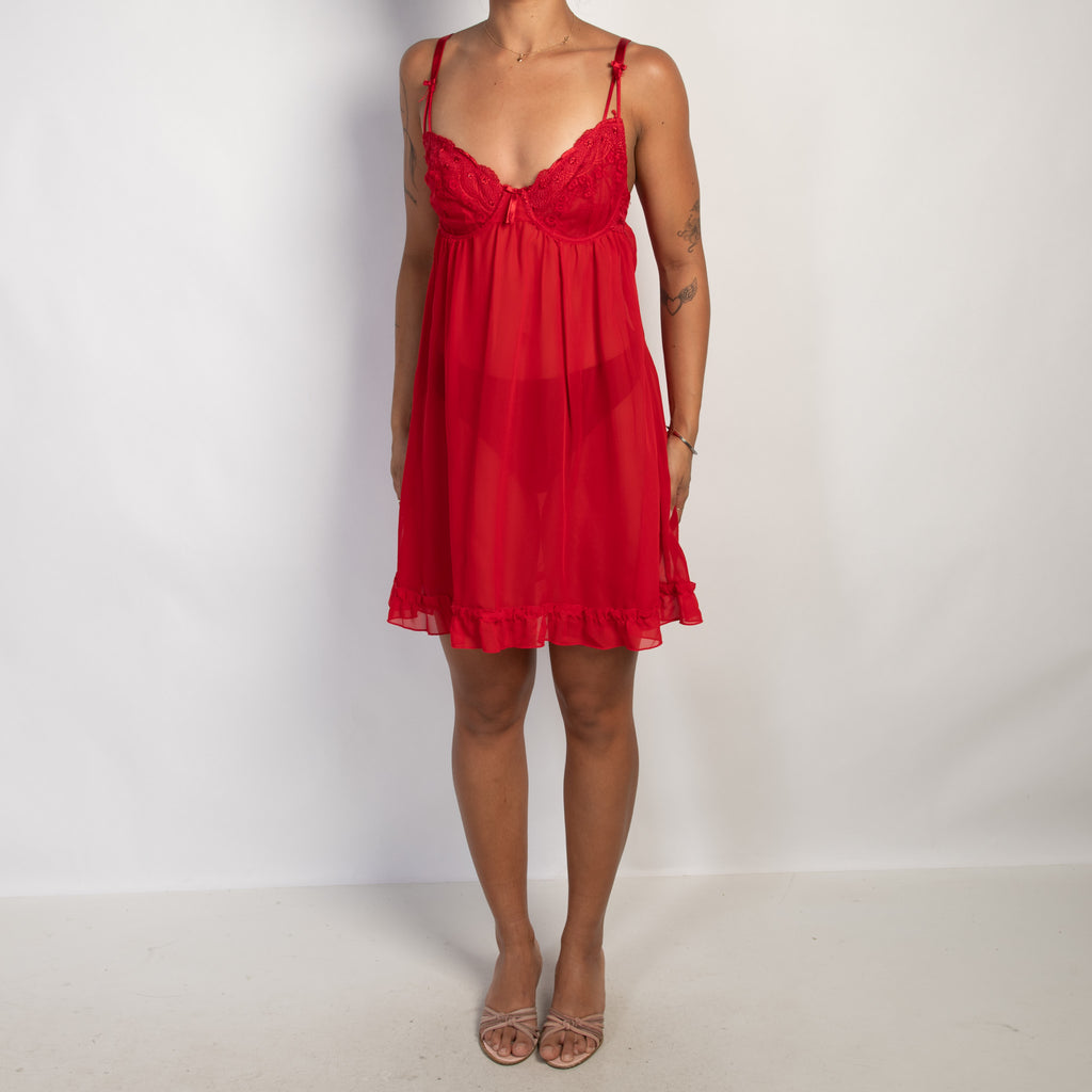 RED MESH BABYDOLL DRESS