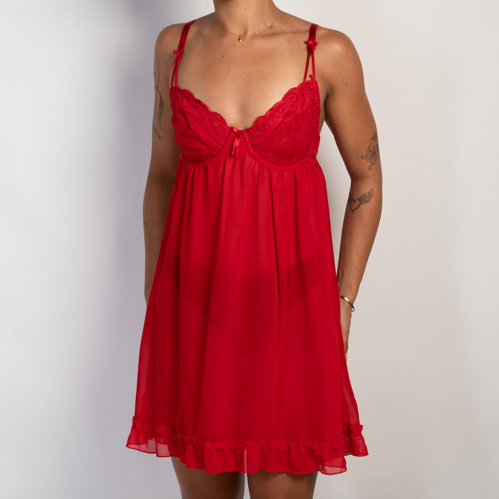 RED MESH BABYDOLL DRESS