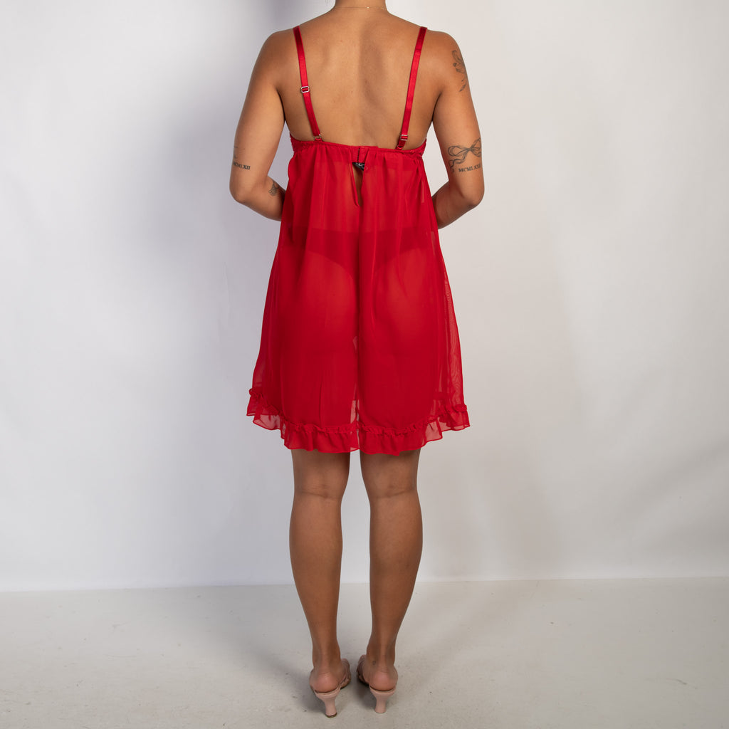 RED MESH BABYDOLL DRESS