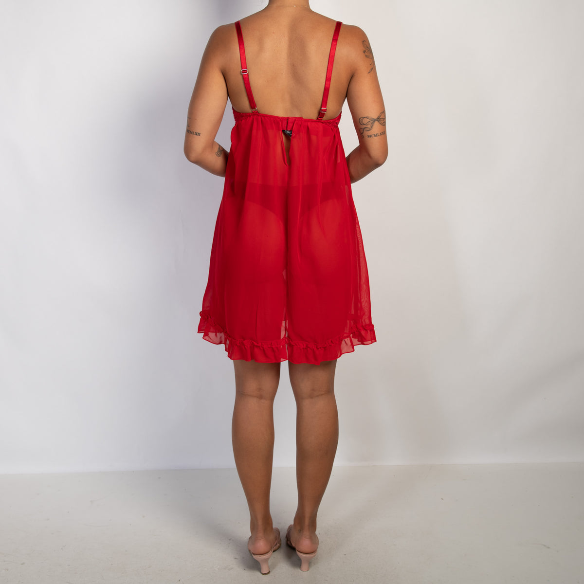 RED MESH BABYDOLL DRESS