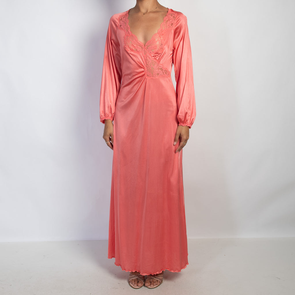 PINK SATIN DRESS + ROBE SET