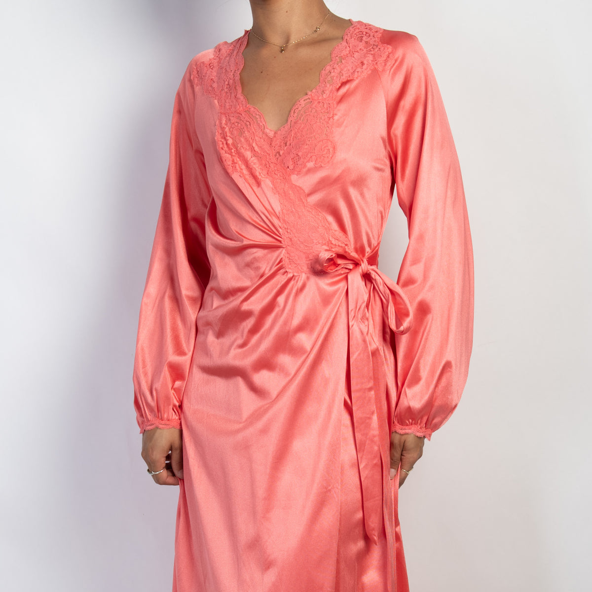 PINK SATIN DRESS + ROBE SET