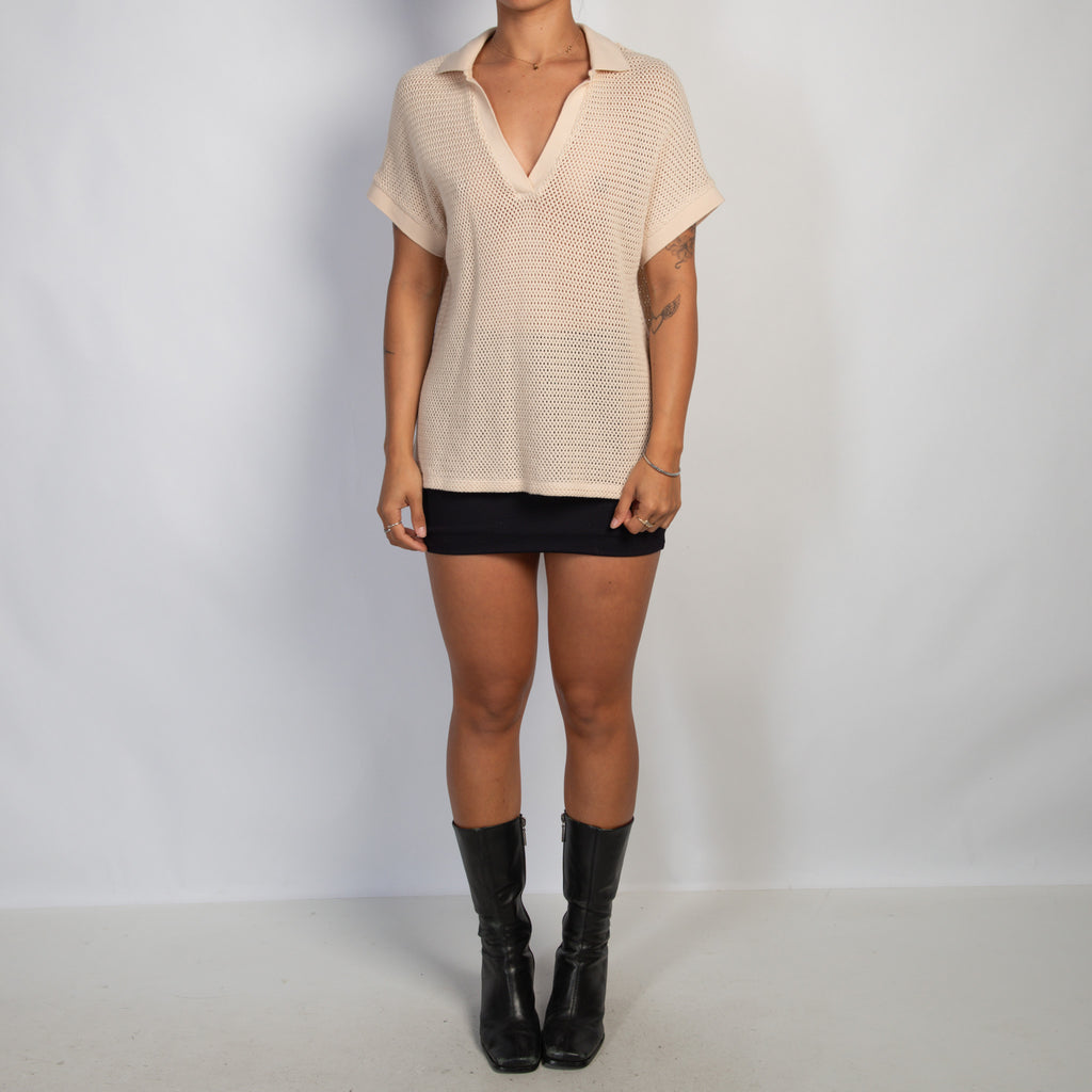 BEIGE KNIT POLO SHIRT