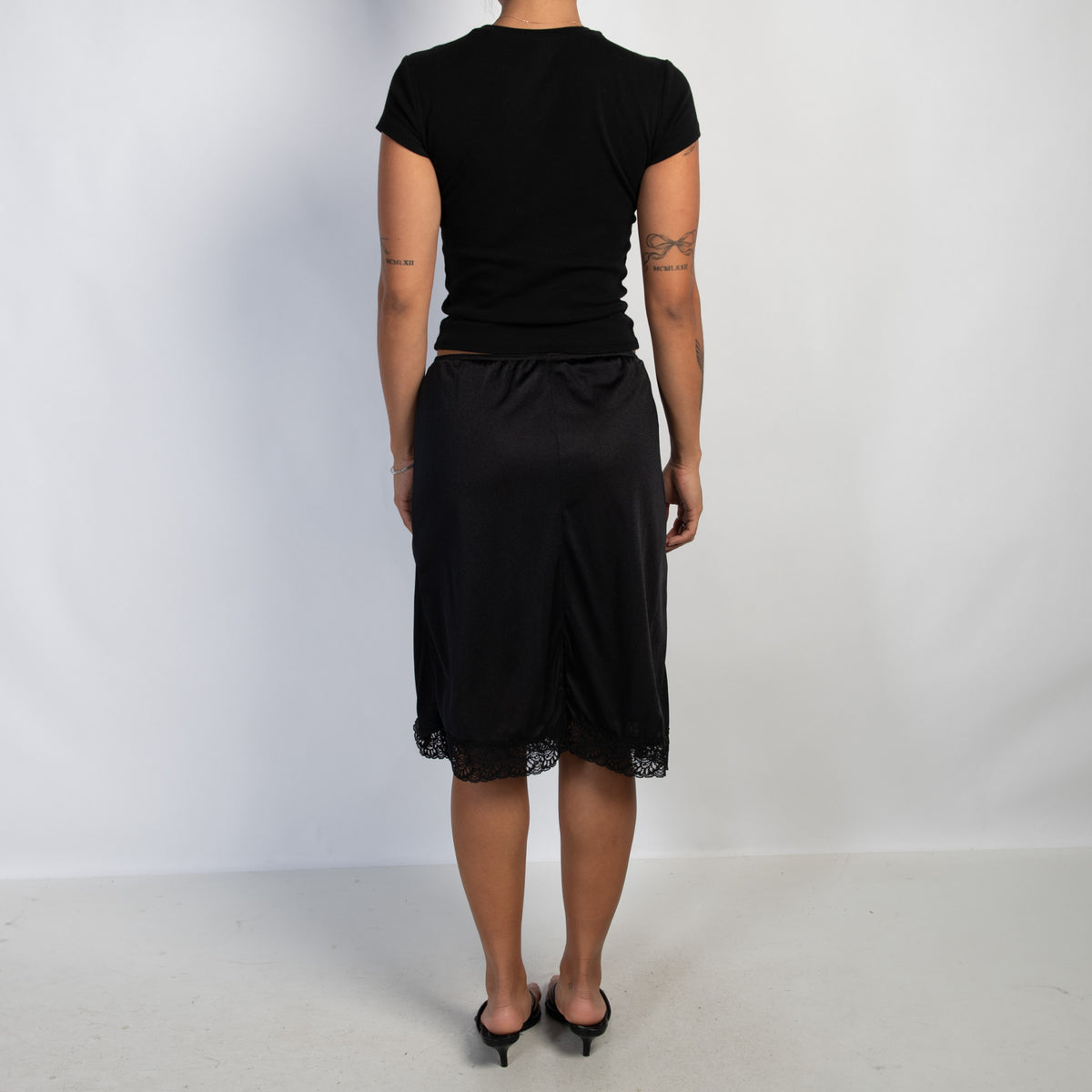 BLACK NYLON SLIP SKIRT