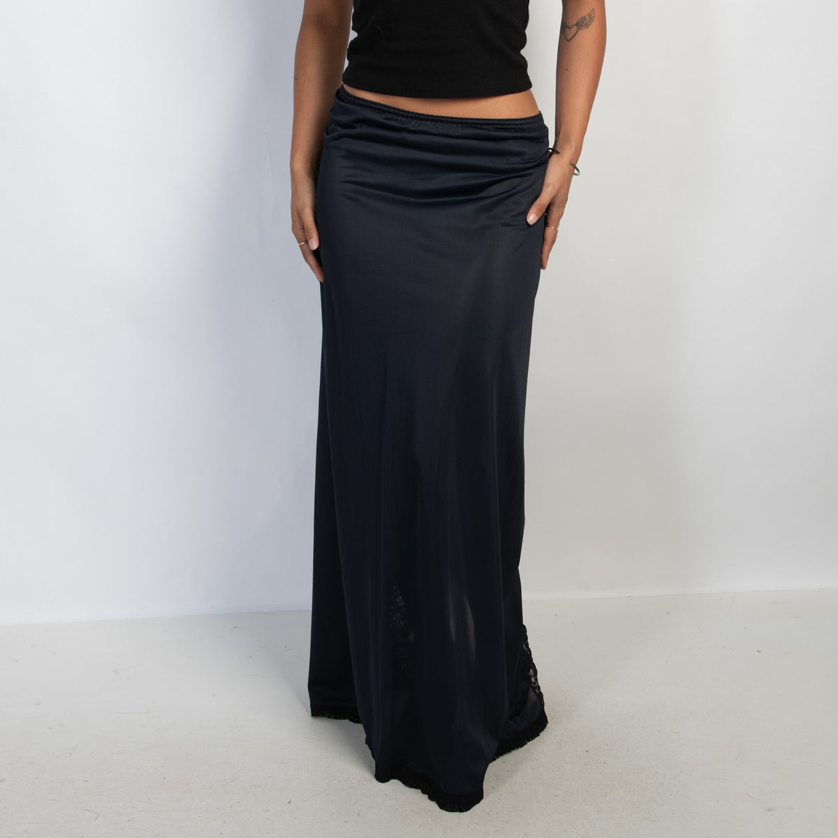 BLACK NYLON SLIP SKIRT