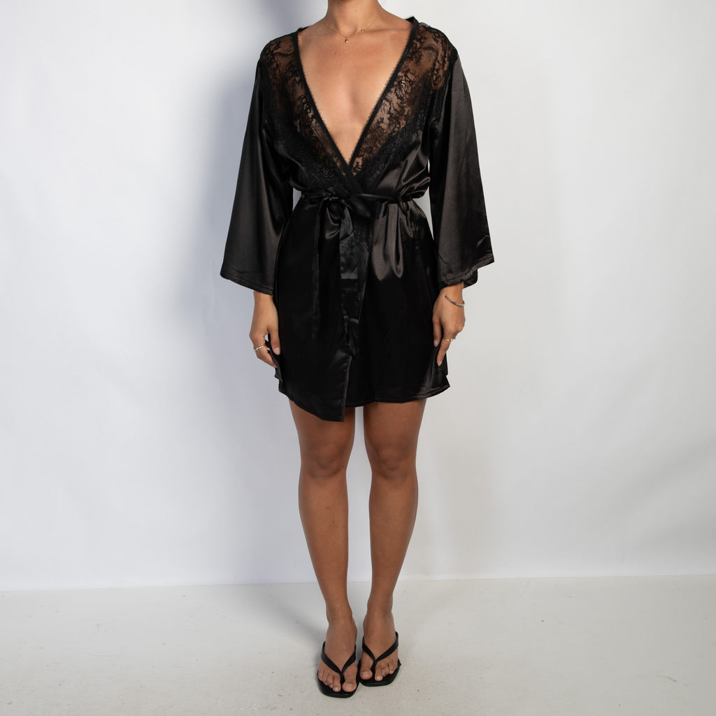 BLACK SATIN ROBE