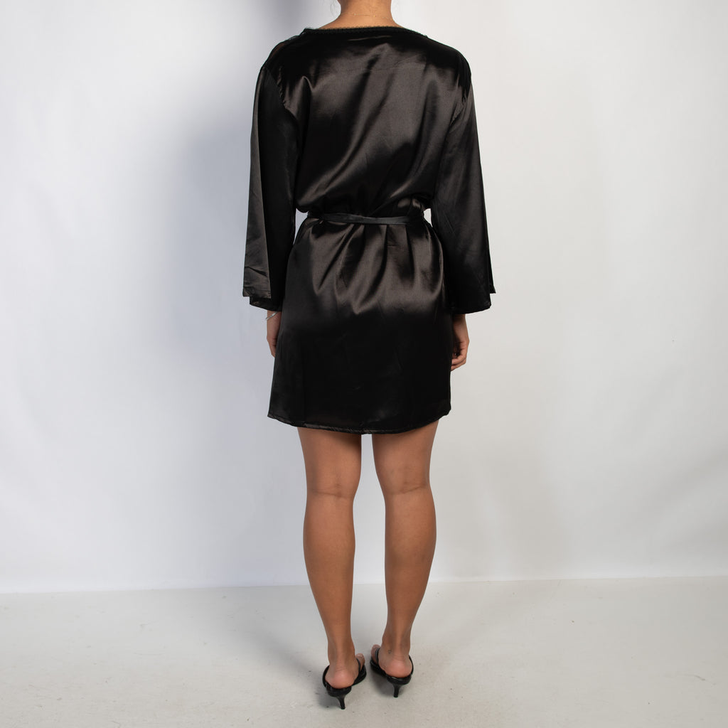 BLACK SATIN ROBE