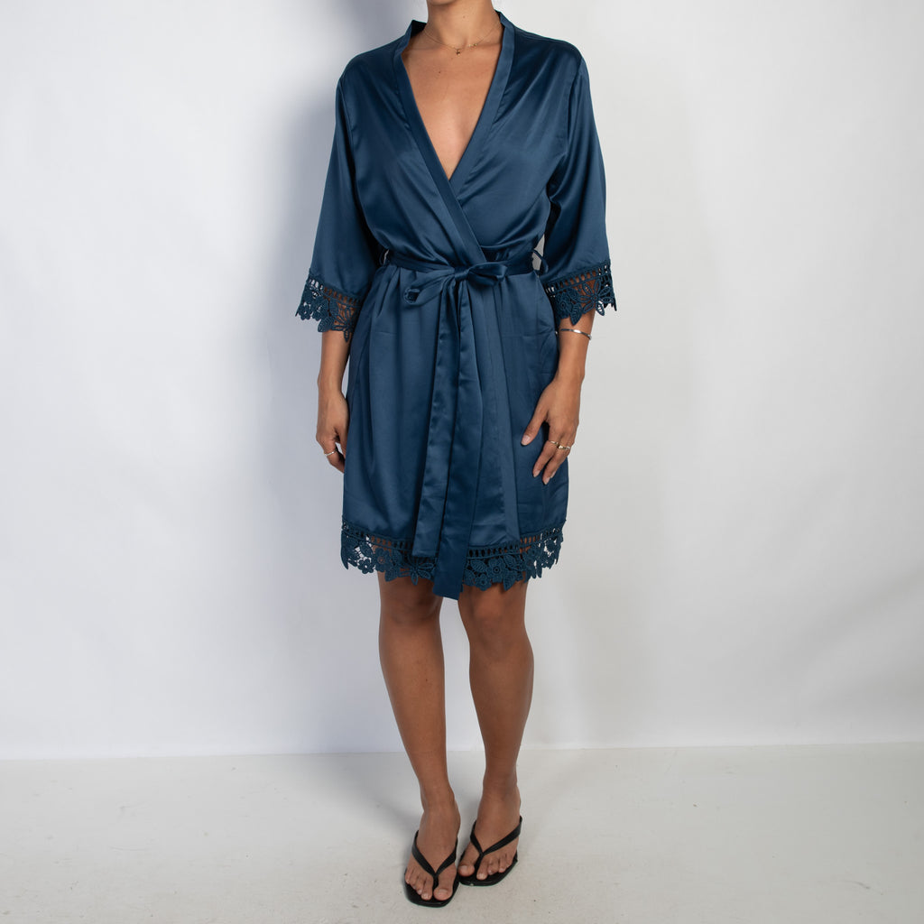 NAVY SATIN ROBE
