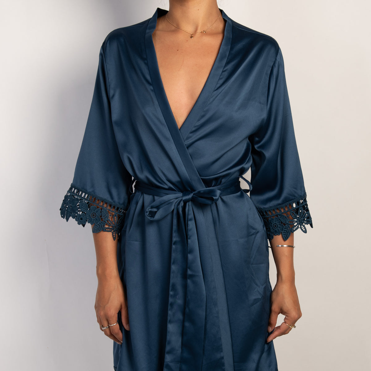 NAVY SATIN ROBE