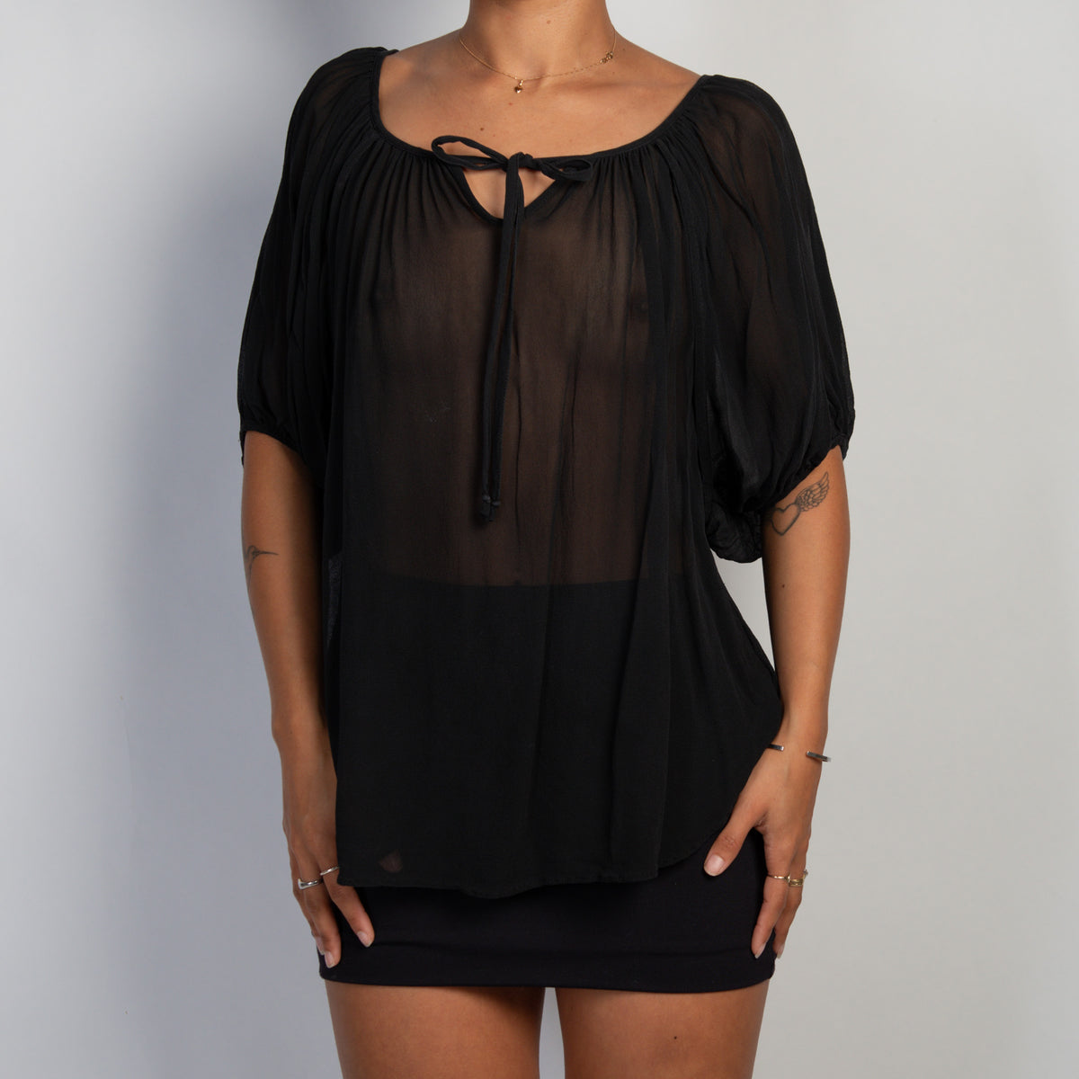 BLACK SHEER SILK TOP