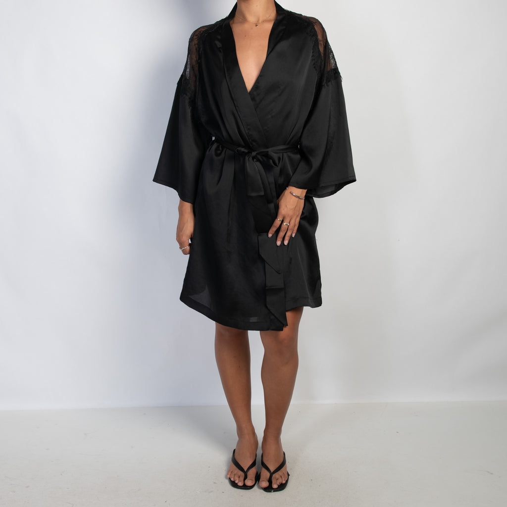 BLACK SATIN ROBE