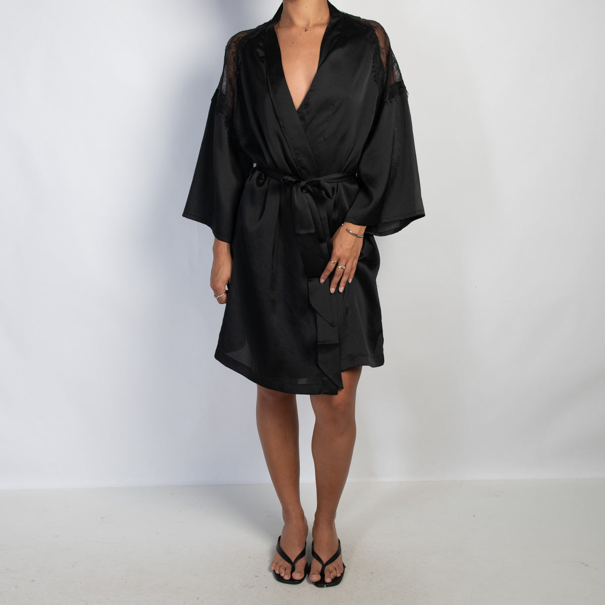 BLACK SATIN ROBE