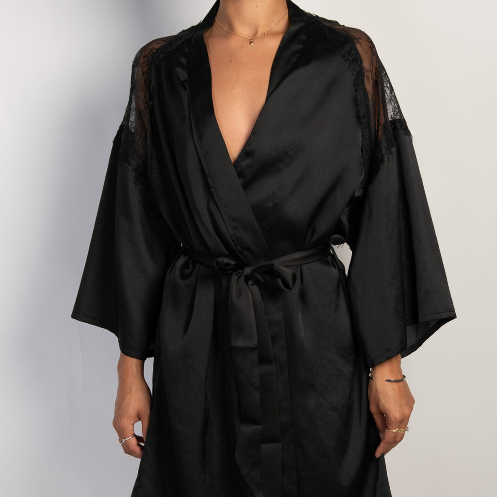 BLACK SATIN ROBE