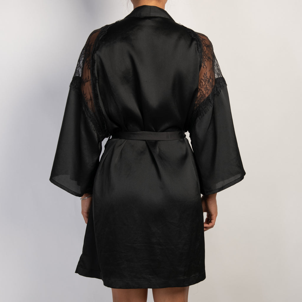 BLACK SATIN ROBE