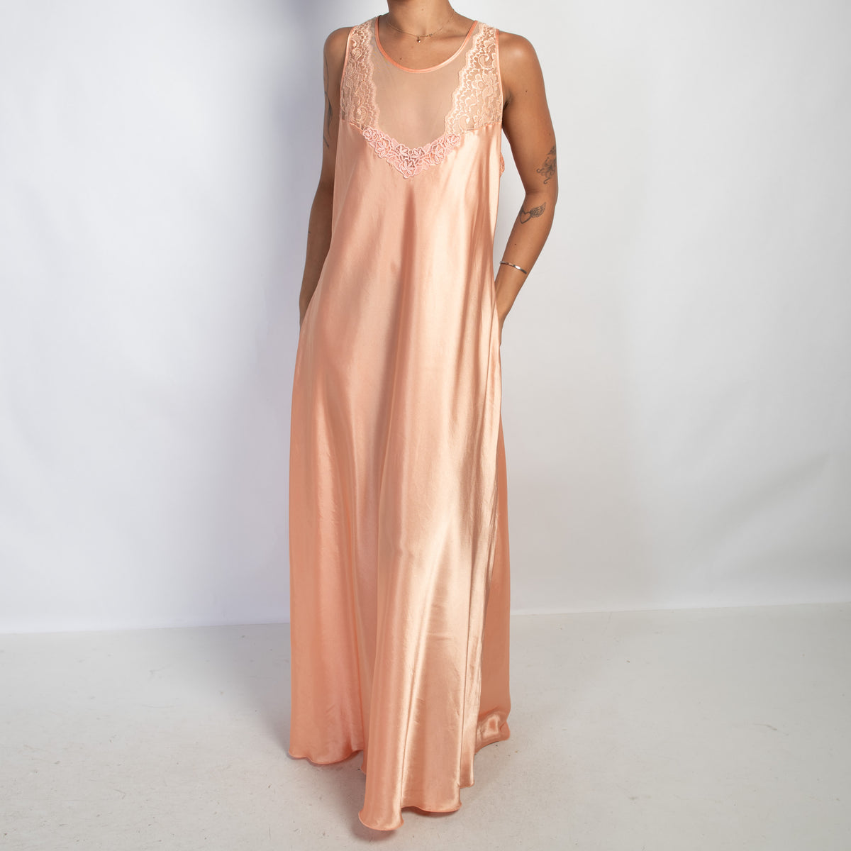 PEACH SATIN NIGHTGOWN