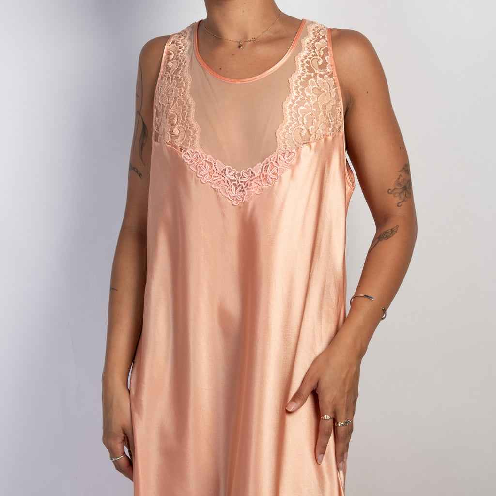 PEACH SATIN NIGHTGOWN