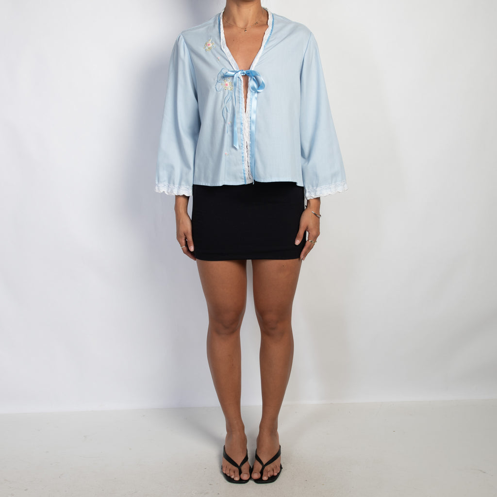 BLUE TIE FRONT BED JACKET